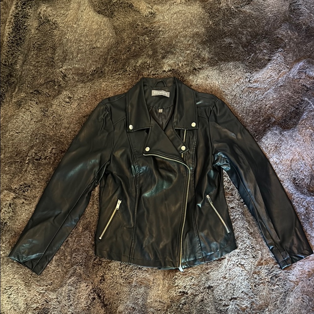 Bagatelle Black Leather Jacket Asymmetrical Design